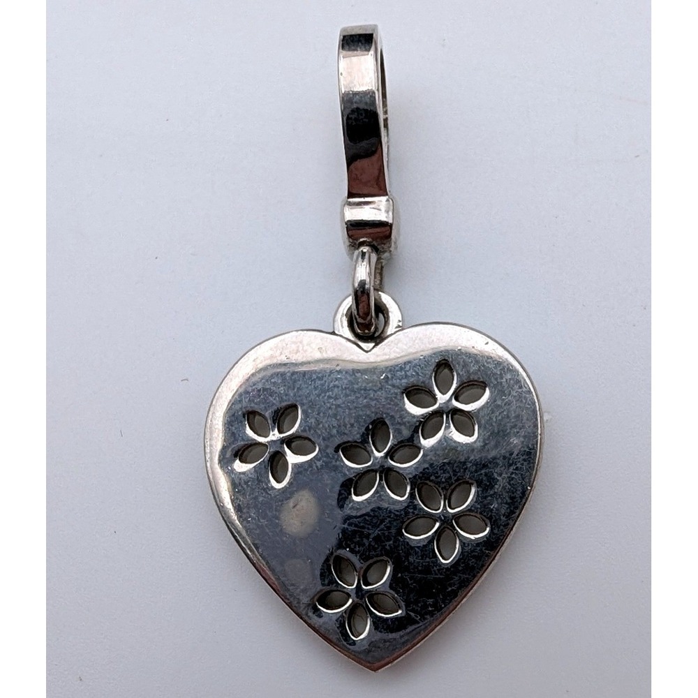 Juicy Couture Silver Heart Charm Floral Cutout Crown Logo Lobster Clasp Pendent